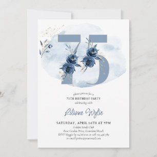 Invitation Fête des 75 ans Fleur bleue côtière Numéro 75