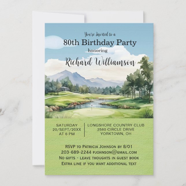 Invitation Fête des 80 ans thème golf masculin   (Devant)