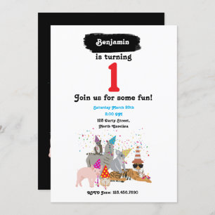 Invitation Fête des animaux - Animaux à la fête d'anniversair