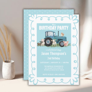 Invitation Fête des animaux de ferme d'anniversaire Tractor B