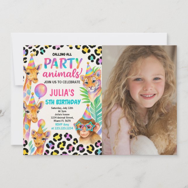 Invitation Fête des animaux de la jungle pour les enfants (Devant)