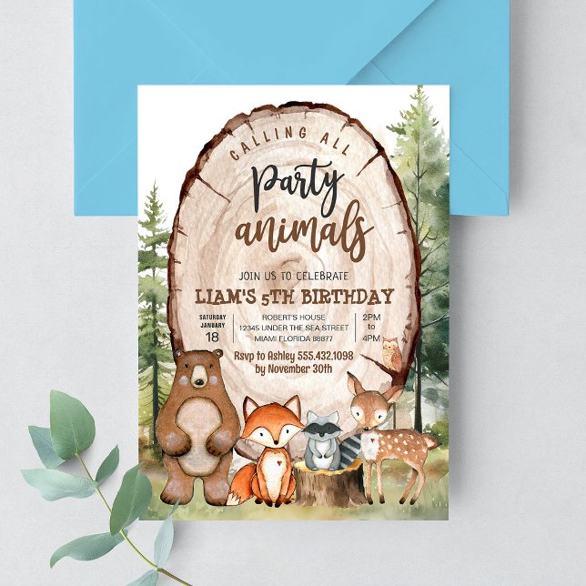 Invitation Fête des animaux des bois Forêt Anniversaire (Créateur téléchargé)