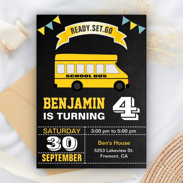 Invitation Fête des Anniversaires de enfants de bus de l'écol (Créateur téléchargé)