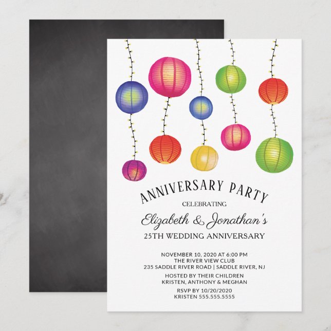 Invitation Fête des Anniversaires des Lanternes de papier d'é (Devant / Derrière)