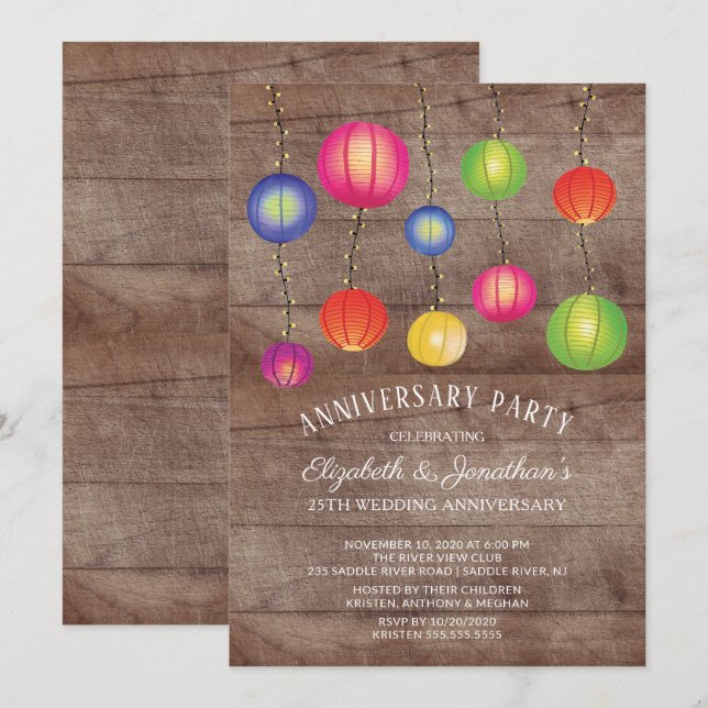 Invitation Fête des Anniversaires des Lanternes de papier d'é (Devant / Derrière)