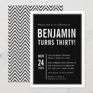 Invitation FÊTE DES ANNIVERSAIRES HOMMES typographie moderne 