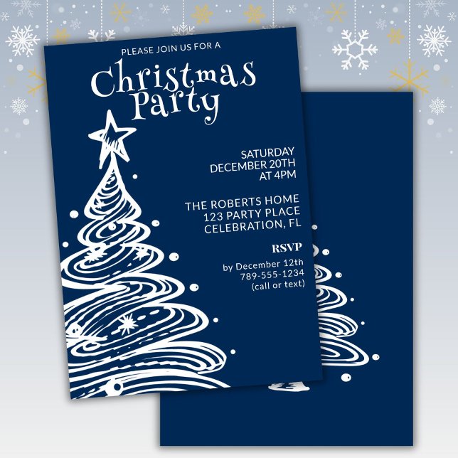 Invitation Fête des Arbres de Noël Bleus et Blancs (Créateur téléchargé)
