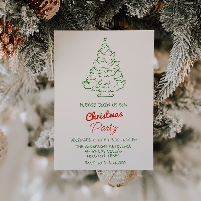 Invitation Fête des arbres de Noël rouges verts dessinés à la (Créateur téléchargé)