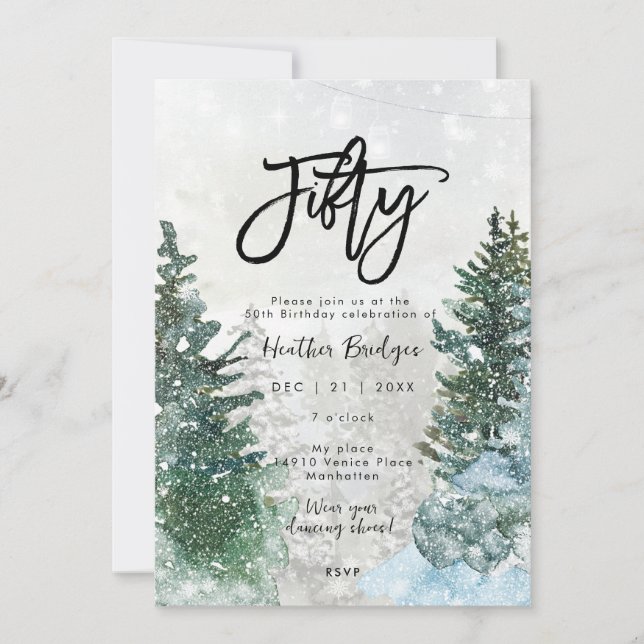 Invitation Fête des arbres d'hiver neige 50e anniversaire (Devant)