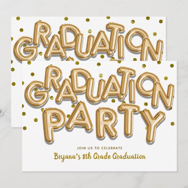 Invitation Fête des Ballons d'or de la fête de graduation (Devant / Derrière)