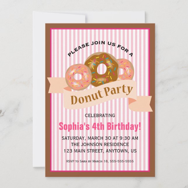 Invitation Fête des beignes pour l'anniversaire de l'enfant (Devant)