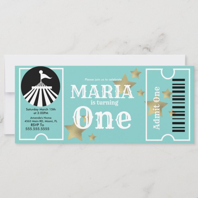 Invitation Fête des billets d'anniversaire des étoiles de cir (Devant)