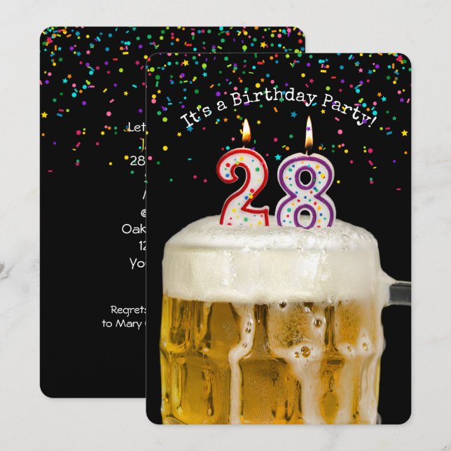 Invitation Fête des bougies du 28e anniversaire (Devant / Derrière)