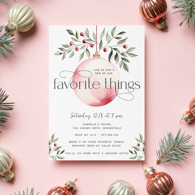 Invitation Fête des choses préférées Bauble de Noël rose vif (Créateur téléchargé)