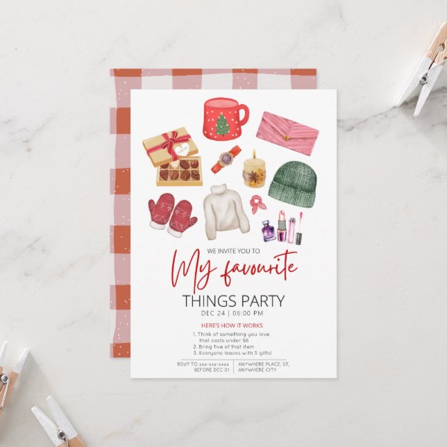 Invitation Fête des choses préférées festive (Devant/Arrière en situation)