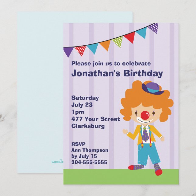 Invitation Fête des Clowns du cirque (Devant / Derrière)