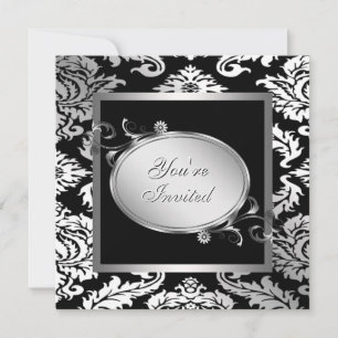 Invitation Fête des Damas noires blanches d'argent