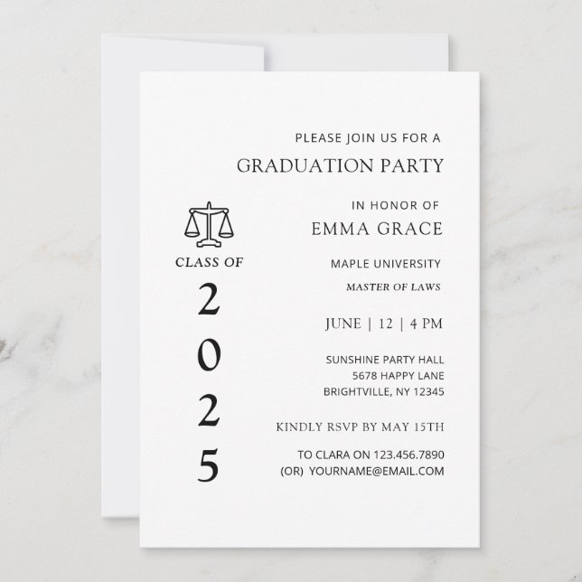 Invitation Fête des diplômés de l'école de droit noir et blan (Devant)
