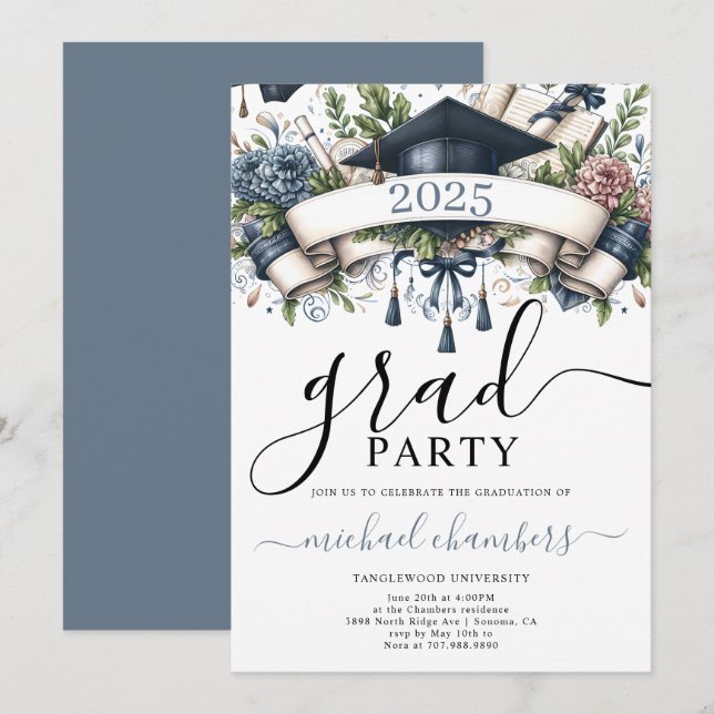 Invitation Fête des diplômés du type moderne (Devant / Derrière)