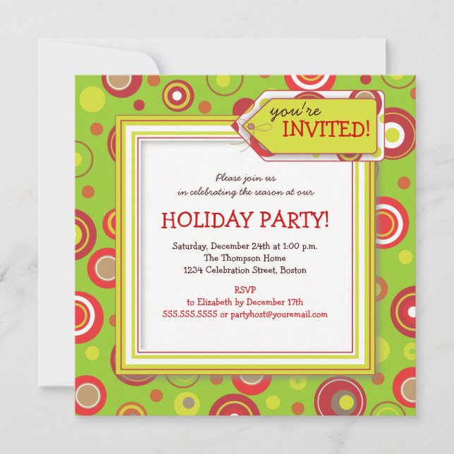 Invitation Fête des Dot Polka Rouge et Vert (Devant)
