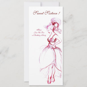 Invitation FÊTE DES DOUZE ANS, rouge rose blanc