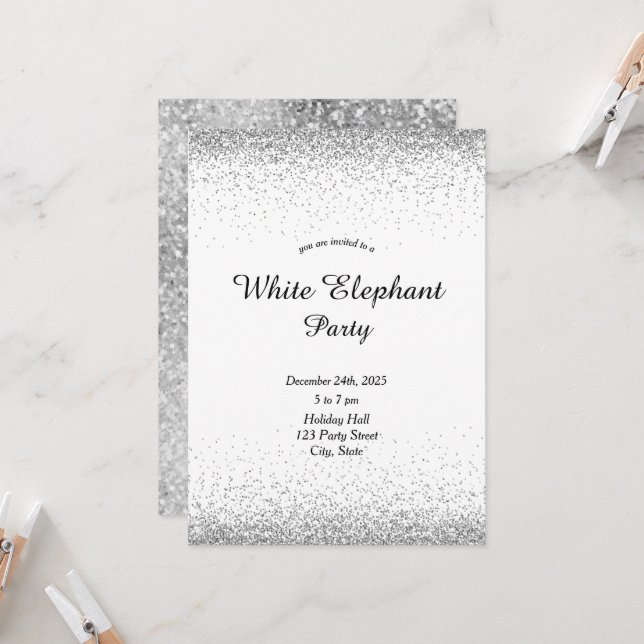 Invitation Fête des éléphants blancs en argent (Devant/Arrière en situation)