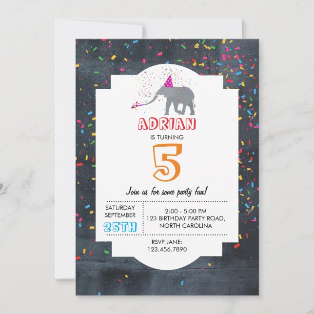 Invitation Fête des éléphants - Fête d'anniversaire animal ga (Devant)