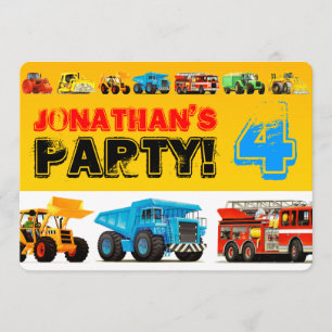 Invitation Fête des enfants de construction Camions 4e annive