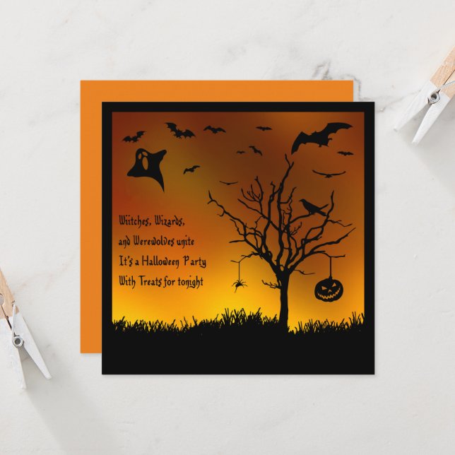 Invitation Fête des enfants d'Halloween Tree (Devant/Arrière en situation)