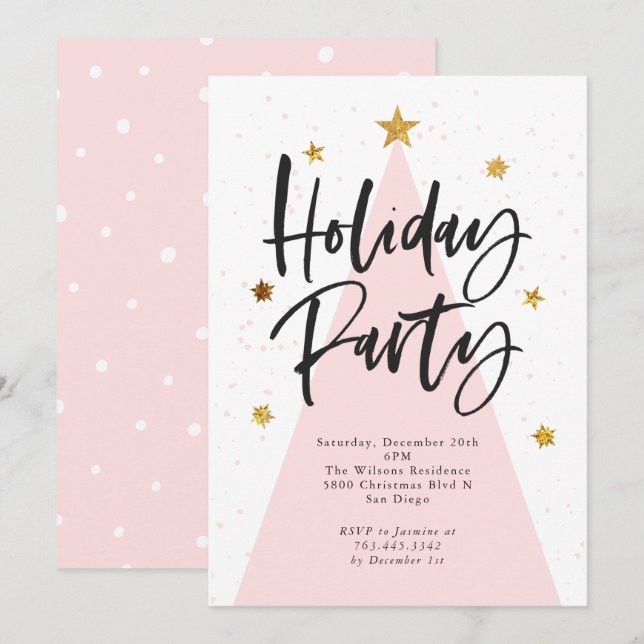 Invitation Fête des étoiles de Noël roses (Devant / Derrière)