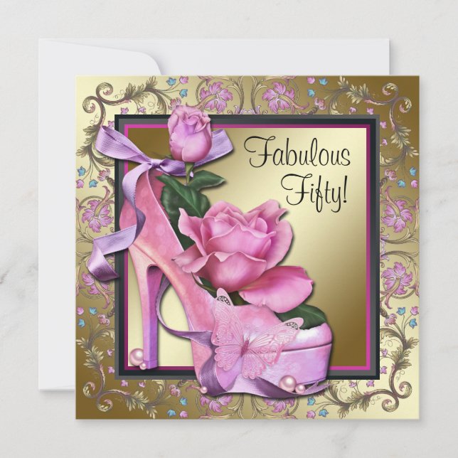 Invitation Fête des femmes Black Pink Gold 50e anniversaire (Devant)