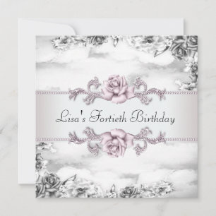 Invitation Fête des femmes rose rose noir blanc 40e anniversa