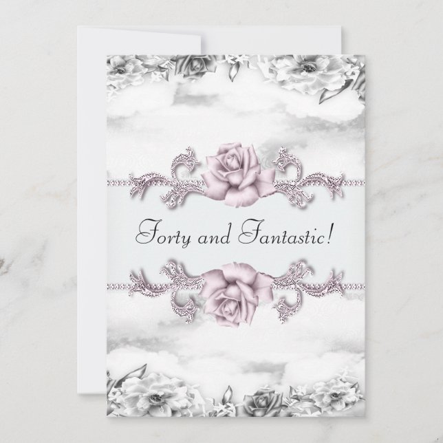 Invitation Fête des femmes rose rose noir blanc 40e anniversa (Devant)