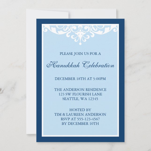 Invitation Fête des fêtes de Hanoukka de Flourd bleu (Devant)