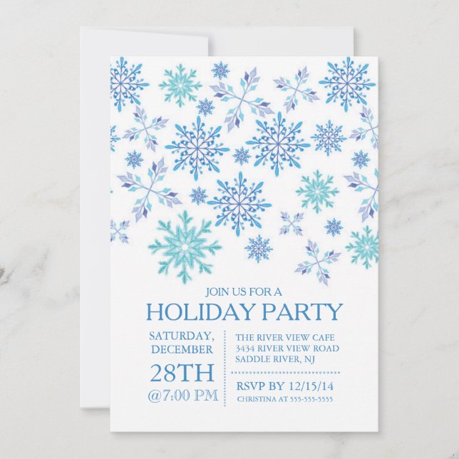 Invitation Fête des fêtes de neige bleu hiver moderne (Devant)