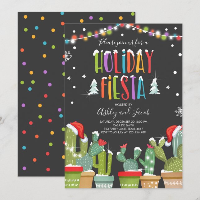 Invitation Fête des fêtes de Noël de Cactus (Devant / Derrière)