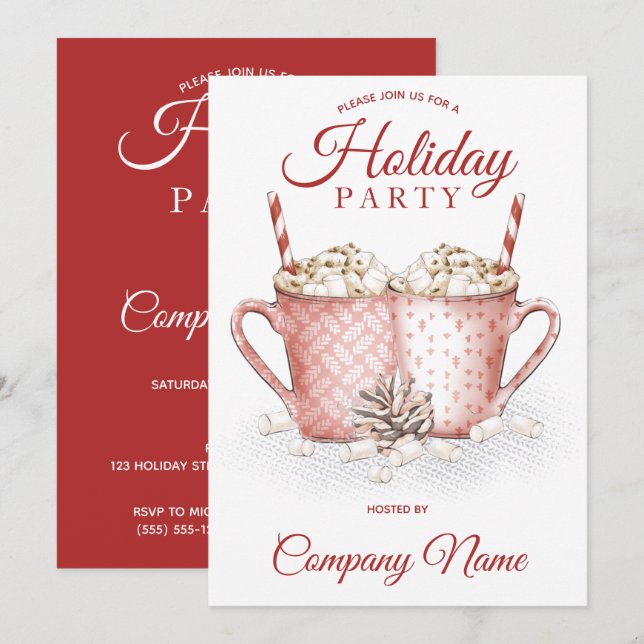 Invitation Fête des fêtes de Noël de Hot Cocoa Mugst (Devant / Derrière)