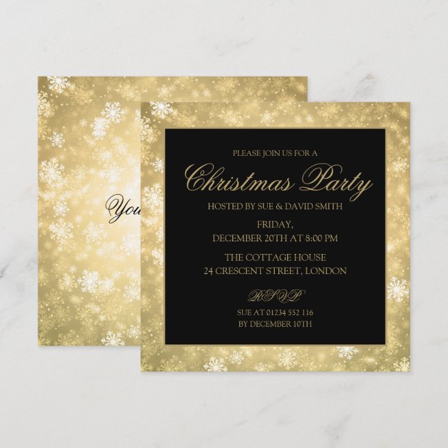 Invitation Fête des fêtes de Noël officielles de l'or (Devant / Derrière)
