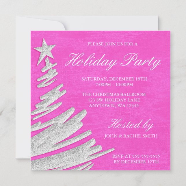 Invitation Fête des fêtes de Noël rose et argenté (Devant)