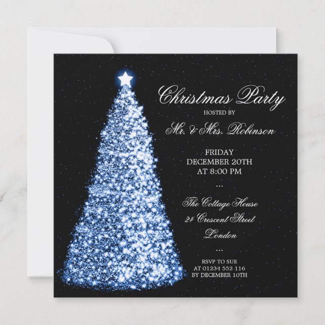 Invitation Fête des fêtes des sapins bleus de Noël (Devant)