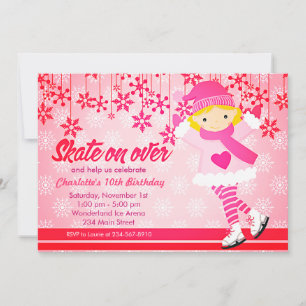 Invitation Fête des filles roses et brillantes du patin à gla