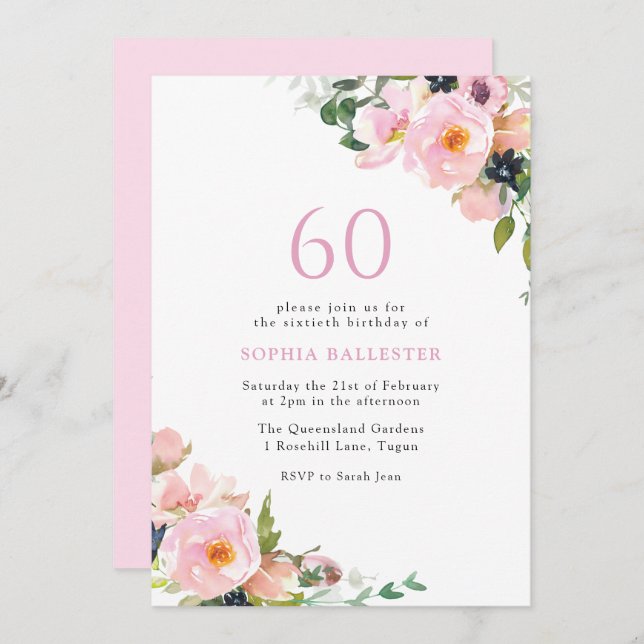 Invitation Fête des Fleurs Roses Vides 60e anniversaire (Devant / Derrière)
