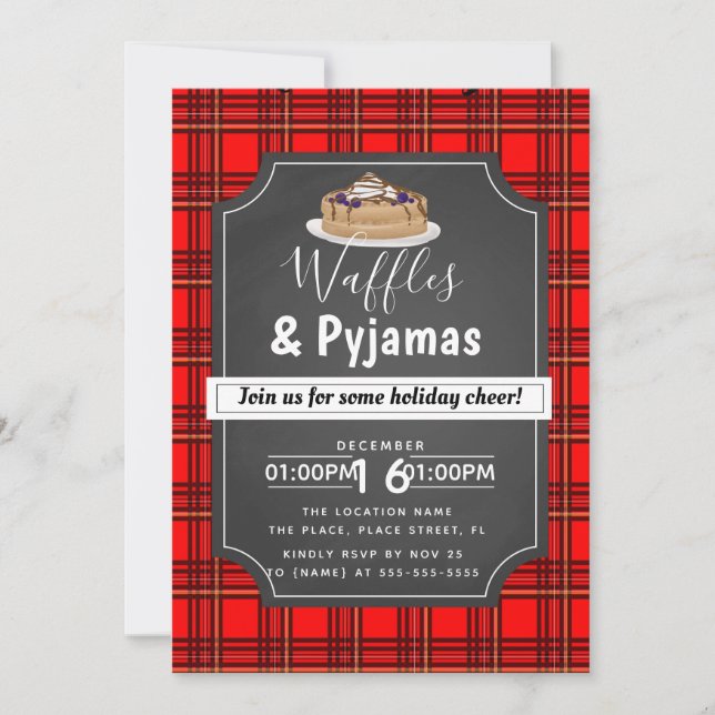Invitation Fête des gaufres de Noël et du pyjama (Devant)