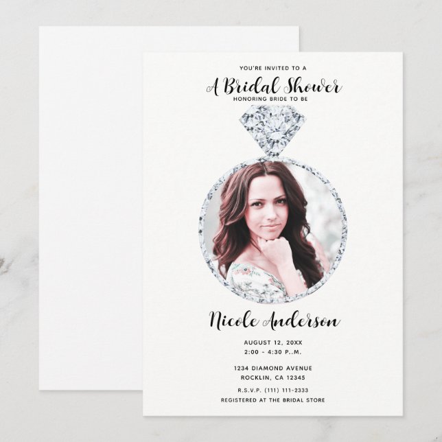 Invitation Fête des mariées à anneau Mariage diamant photo (Devant / Derrière)