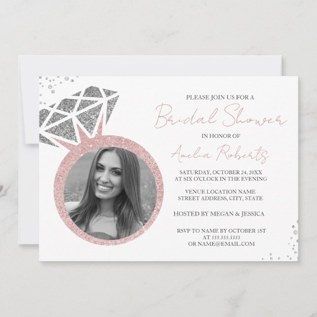 Invitation Fête des mariées à anneaux rose Gold Silver (Devant)