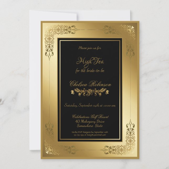 Invitation Fête des mariées à haute teneur en thés Black Gold (Devant)