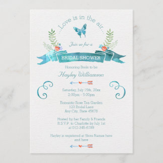 Invitation Fête des mariées à papillon Chic Watercolor Banner