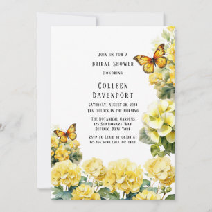 Invitation Fête des mariées à papillon jaune chic Hydrangea