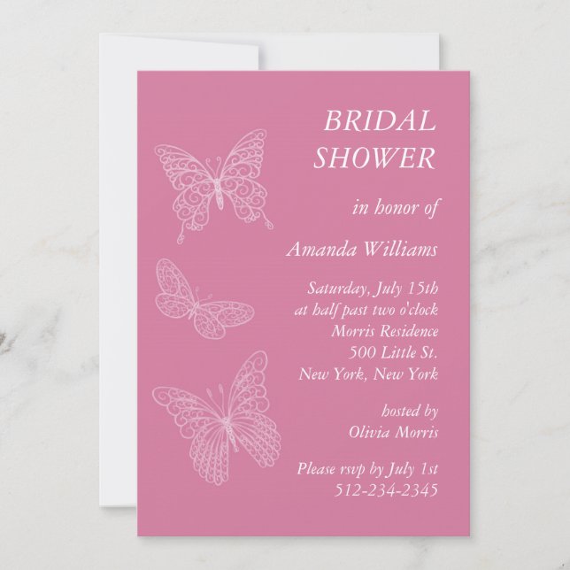 Invitation Fête des mariées à papillon (rose) (Devant)