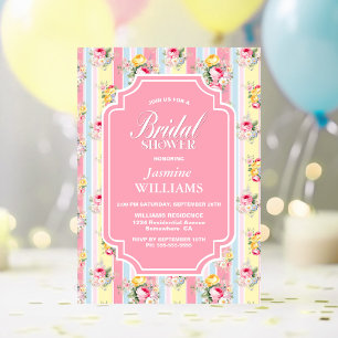 Invitation Fête des mariées à rayures florales rose